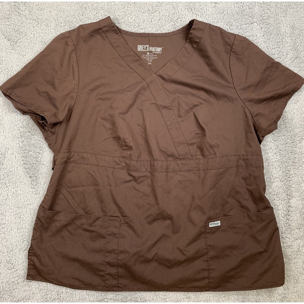 Scrub Top Women's Size XXLarge Grey's Anatomy By Barco ABC Studio Brown Pullover